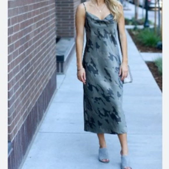 Banana Republic Camo Satin-Blend Drape Slip Midi Dress NWT - Picture 2 of 5